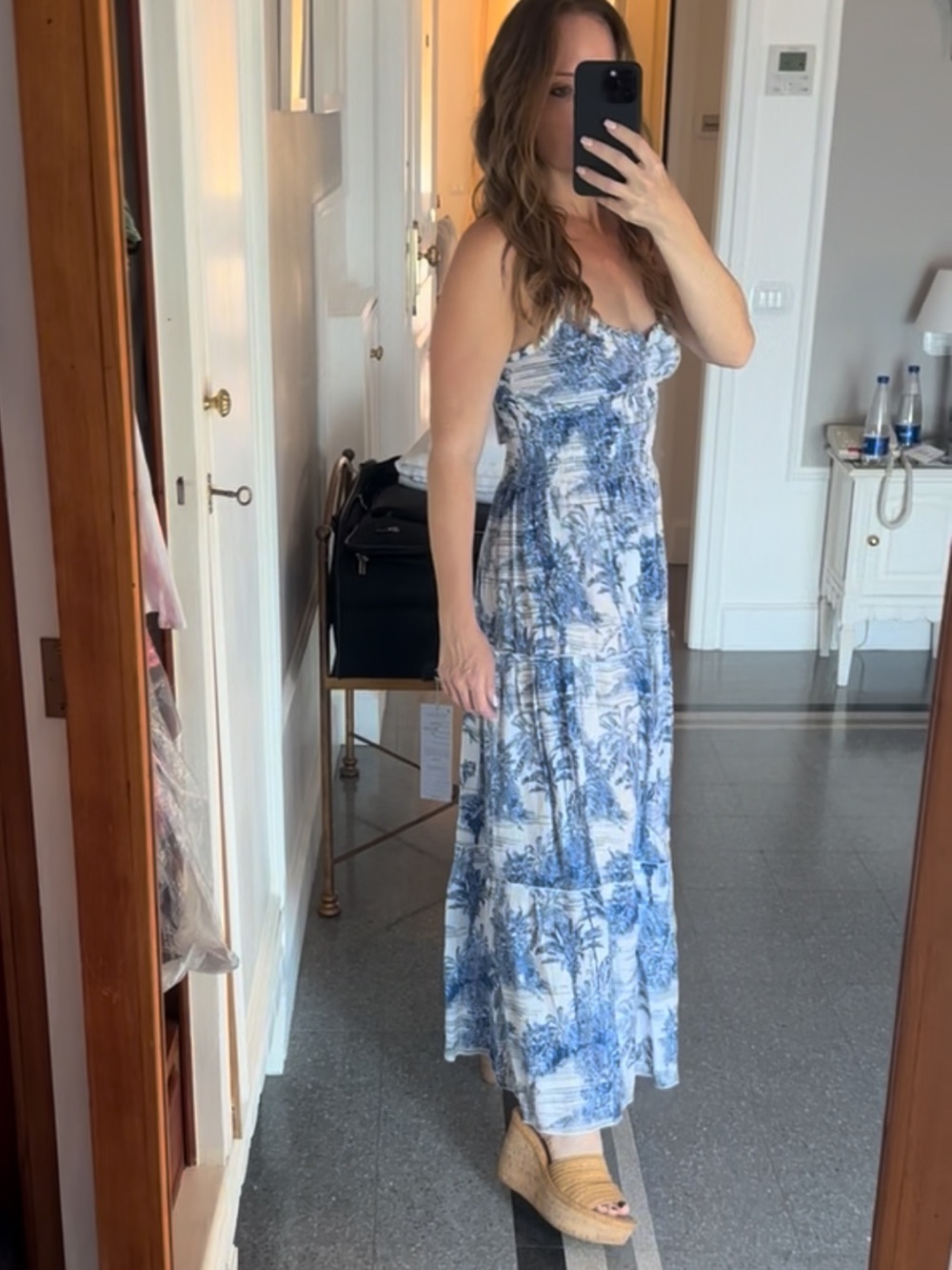 Luisa Positano Blue Printed Maxi Sundress -one size NWT